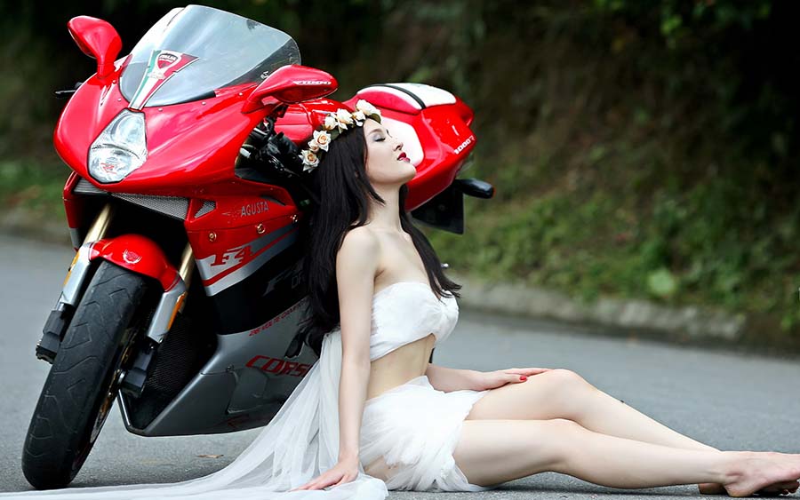 Beautiful girls and motorcycles in Alma Ata