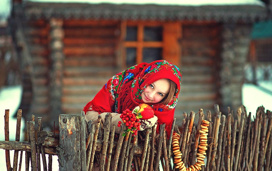 Sexy girl Women in Slavic costumes in Alma Ata